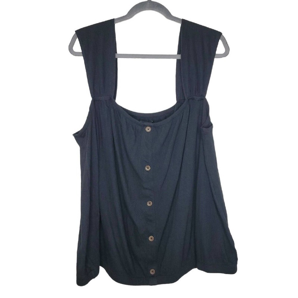 Lane Bryant Tank Top Wmns 26/28 Black Sleeveless Seersucker Flowy Stretch Button